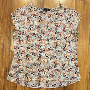 Sanctuary Graphic Cap Sleeve Blouse in Cream, Orange and Blue